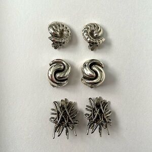 3 pairs of lovely, stylish sterling silver clip-on earrings